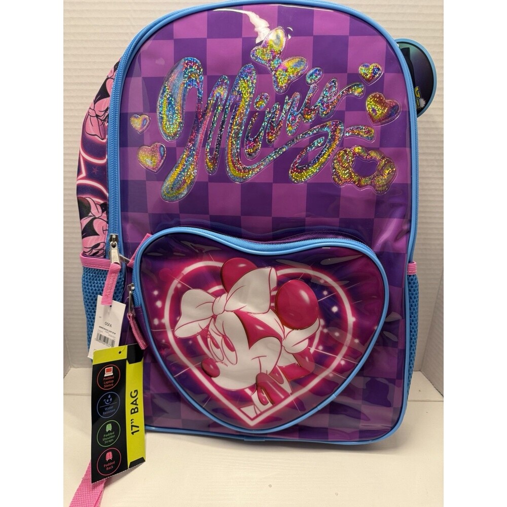 Disney Minnie Mouse 17" Backpack with Tech Sleeve, Girls Light-Up School Bag